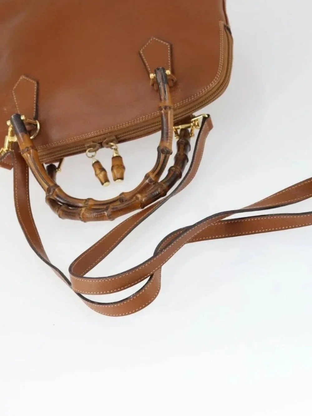 GUCCI Bamboo Hand Bag Leather 2way Brown Gold 000 122 0290 Auth 168572